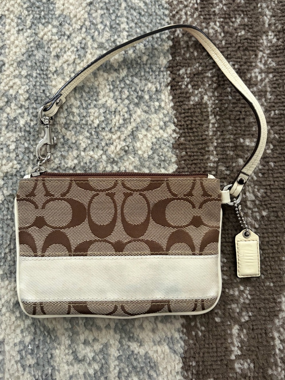 Coach Brown & Cream Signature Canvas Wristlet